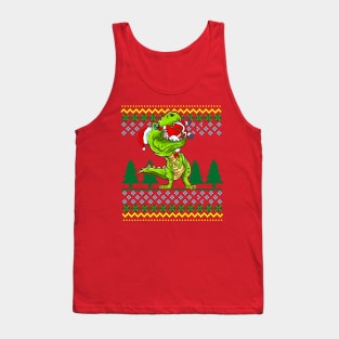 T Rex Eating Santa Claus Christmas Ugly Sweater Pattern Tank Top